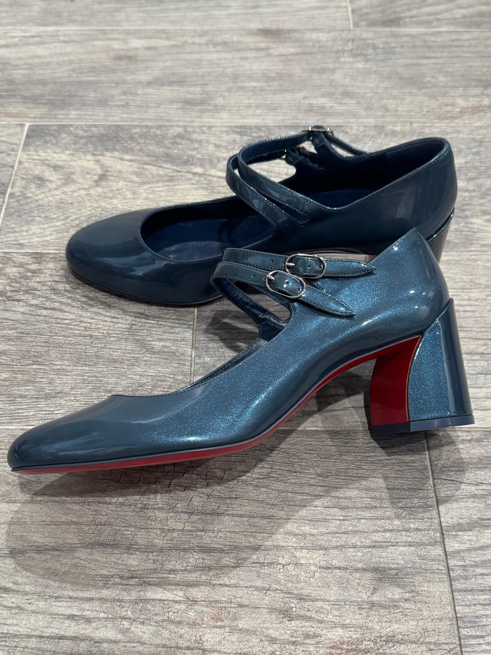 New Christian Louboutin denim blue Miss Jane patent leather Mary Jane pumps 55 - Picture 6 of 11